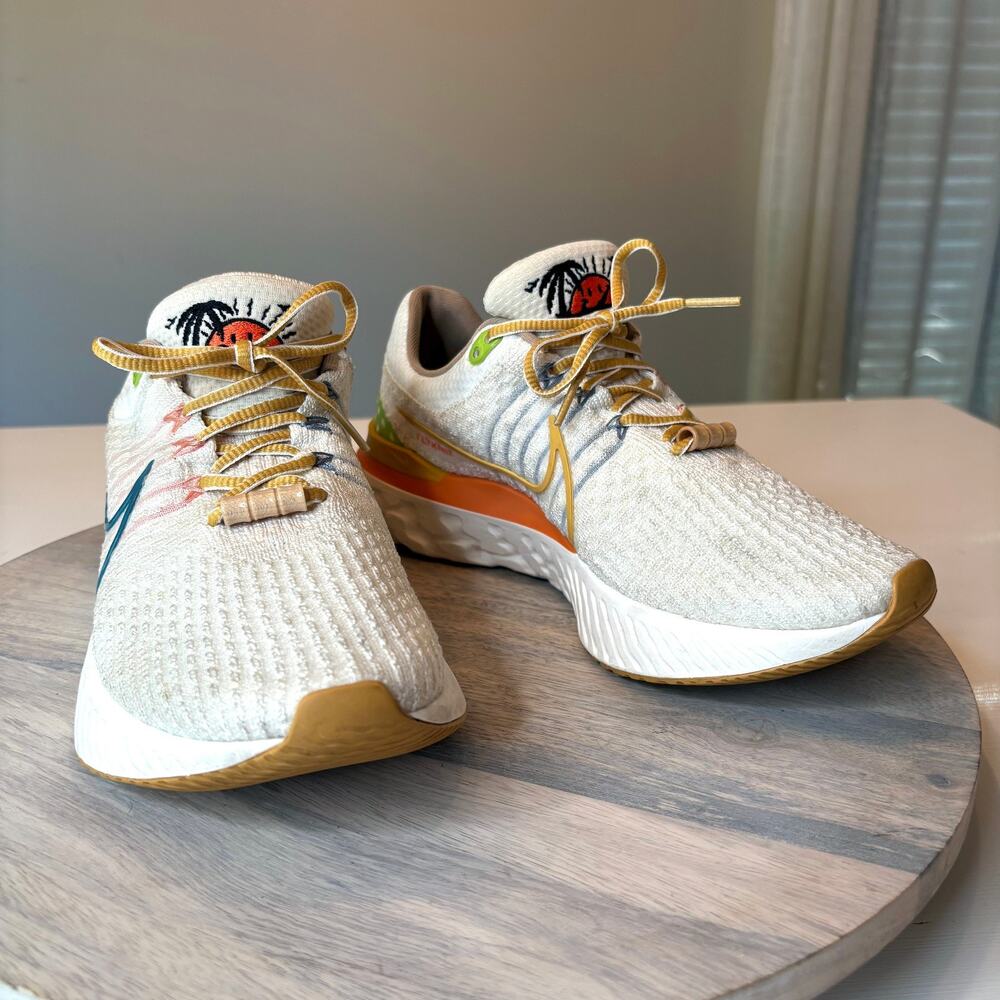 Nike React Infinity Run Flyknit 3 Running Shoes Men’s Sz 9 Cream Multicolor